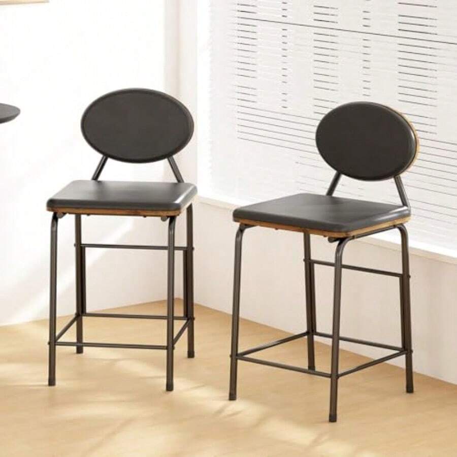 Juego de 2 Bancos para Barra de Cocina Sillas para Barra de Cafe Banco Alto para Barra Madera Rustico Silla Alta para Barra Comedor Taburetes de Bar Desayunador Asiento de 71 cm de Altura - como en la foto - Ver 1