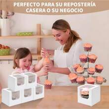 CYPNPaquete de 50 Cajas para Cupcakes Individuales 10x10x10 cm Cajas para Postres Muffins Repostería con Ventana y Inserto de Cartón para Cumpleaños Fiestas Repostería y Regalos BlancoFashion - 219620587 - Ver 5
