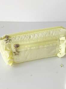 1pc Girly High-Quality Lace Pencil Case, Student Stationery Storage Bag, Cute Portable Cosmetic Bag, Makeup Brush Holder, Lipstick Pouch, Multi-Functional Storage Bag, Unique Star-Shaped Zipper Design, Suitable For Storing Stationery, Lipstick, Makeup Brushes, Lip Gloss, Keys, Coins, Ideal Gift For Girlfriend, Back To School, Birthday, Bridesmaid, Travel, Dorm, School