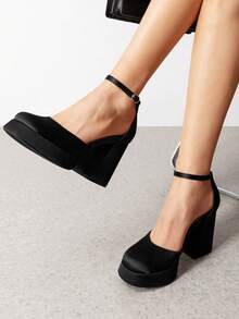 Zapatos de Tacón Alto Grueso con Plataforma para Mujer - Negro grafito - Ver 4