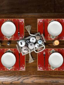 4/6pcs Chinese Dragon Pattern Chinese New Year Style Placemats, Heat Insulation Pads, Dining Table Decor, New Year Party Tableware Coasters, Modern Home Decor Linen Placemat Accessories - Multicolor - View 5