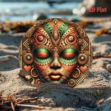 1 Stück runde Metallblechplatte - Afrikanische Maske Wanddekoration, vielseitiges Hofschild für Zuhause, Bauernhof, Garten, Garage, wetterfeste Outdoor-Anzeige, perfekte Raumdekoration mit zufälligen Montagelöchern - Verschiedenfarbig - Übersicht 6
