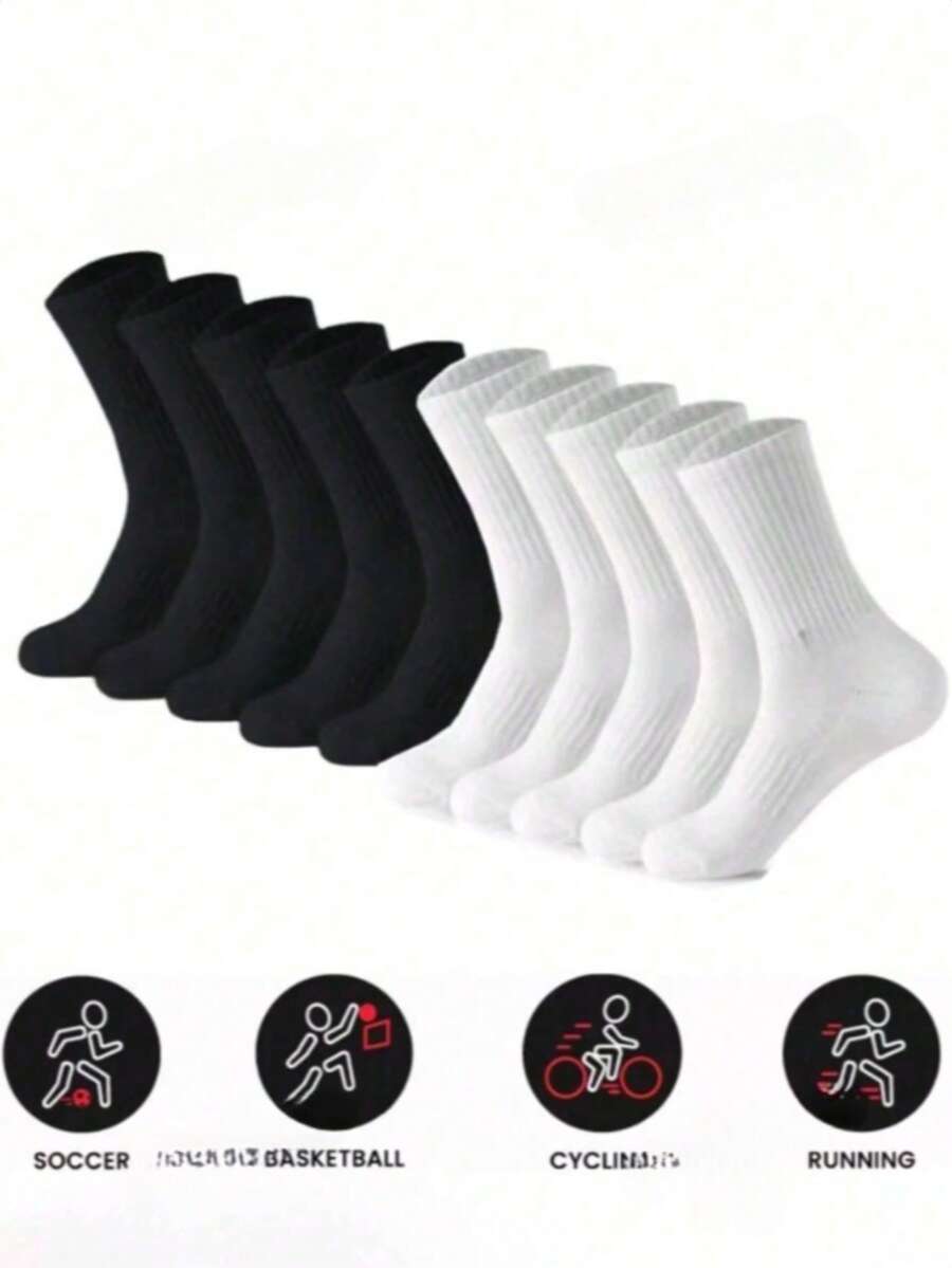 1/5/10/20 paires de chaussettes montantes noires et blanches pour femmes, chaussettes de sport respirantes convenant pour la course, le basket-ball, le cyclisme, les longues chaussettes - Noir et Blanc - Voir 1