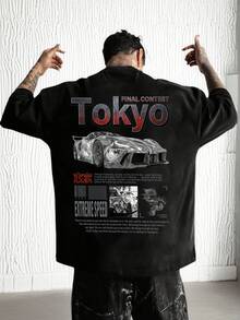 Krometka Men's Casual Versatile Racing Car English Slogan Printed Short Sleeve T-Shirt, Spring/Summer - Black - View 1