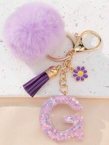 1个字母钥匙扣,可爱毛绒球钥匙圈,可挂在包包、背包、汽车上,是送给女孩的理想礼物,也可作为钱包和手提包的配饰,流苏钥匙扣,时尚包包挂饰 - 女士时尚配饰 - 薰衣草色 - 查看 34