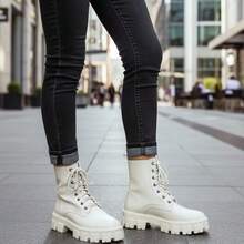 Women's Ankle Boot, Platform, Designer Brand, Lug Sole, Non-Slip, Semi-Waterproof, New - trắng - Xem 6