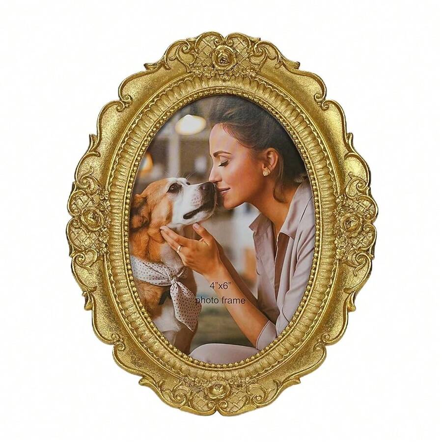 Vintage Gold Picture Frame 4x6 Inch Oval Antique Photo Frame With Clear Glass Front Tabletop Wall Hanging Photo Display Home Decor Mother'S Day Gift Ideas (Gold Rose, 4x6) - B-金玫瑰 - 查看 1
