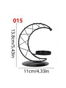 1Pc/Set Star And Moon Hollow Metal Candle Holder. The Candle Holder Is Made Of Metal Wire And A Metal Base. Its Style Is Minimalist And Modern, Featuring A Crescent-Shaped Hollow Frame And A Round Base, With Intricate Interwoven Hollow Details And A Small Candle Tray. It Is Suitable For Modern Minimalist Home Spaces - Multicolor - View 5