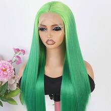 13X4 Green Lace Front Synthetic Wig Green Ombre Color Wigs Long Silky Straight Lace Front Wig Glueless Heat Resistant Fiber Hair Replacement Wig For Women Cosplay Party & Daily Use - Green - View 5