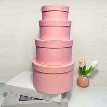 4个/套，粉色、白色、黑色、灰色圆形礼盒，纸质，可堆叠，DIY，纯色，浪漫简约风格，卧室、客厅装饰，适用于情人节、生日、婚礼、节日庆典、日常使用 - 彩色 - 查看 4