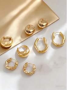 Khuyên tai vòng vàng bất đối xứng thời trang, khuyên tai tròn phù hợp cho phụ nữ đeo hàng ngày, quà tặng. - Bông tai hình học - Xem 5