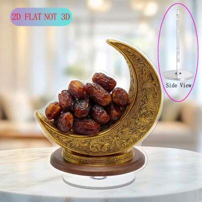 1 pieza Placa acrílica dorada con media luna islámica y fecha, diseño elegante adecuado para Ramadán, decoración de Eid, ideal para el hogar, la oficina o regalo de fiesta, sin necesidad de electricidad