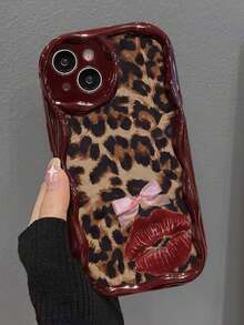 Leopard Print Lip Painted Soft Phone Case Compatible With IP17/IP17PROMAX/Iphone16//Iphone16pro/Iphone16promax/Iphone15/ XR /7p8p/P12promax/P13promax/P14PROMAX /P13/P14/P11/P12/P14, Cute & Fashionable Thick Protective Cover - Multicolor - View 6