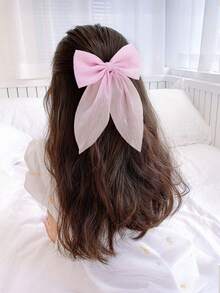 8pcs Shiny Silver Organza Bow Flower Hair Clips, Suitable For Cute Girls' Daily And Holiday Use, Fashionable And Versatile Hair Accessories, Perfect Gift For Women - Multicolor - View 3