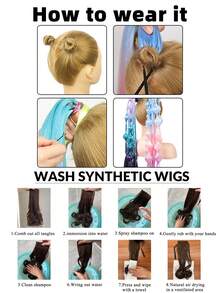 2个装弹力发圈，可缠绕成发髻，打造自然凌乱的辫子马尾辫，多种款式DIY发圈、马尾辫发绳、发圈、橡皮筋、发绳发饰，合成纤维接发马尾辫发髻，凌乱卷曲弹力发髻 - 彩色 - 查看 8