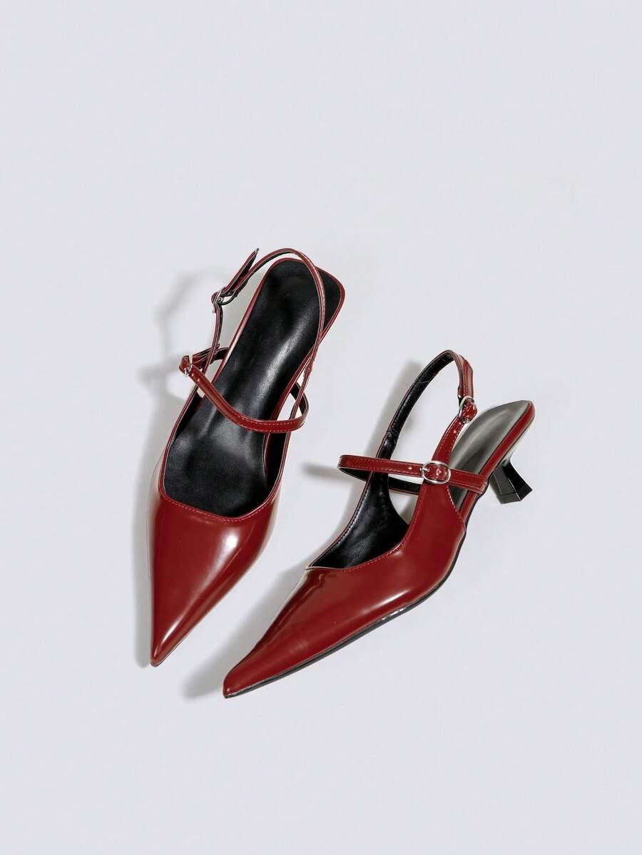 Women's 5cm Red Kitten Heel Sandals Open Toe Dress Pumps Party High Heels Wedding Shoes Backless Slip-On High Heel Sandals - Burgundy - View 1