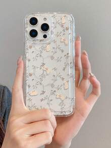 Bunnies 1pc Minimalist Floral & Rabbit Pattern Transparent TPU Cushion Anti-Drop Phone Case, Suitable As Holiday Gift Compatible With Apple, Galaxy S22/23/24/25/A05/A05S/A53/A54/A55 And Other Models - Multicolor - View 7