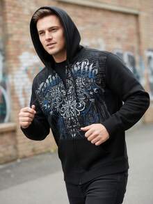 Y2K Skeleton Zipper Hooded 90s Retro Pattern Printed Zipper Top Sweatshirt - màu đen - Xem 3