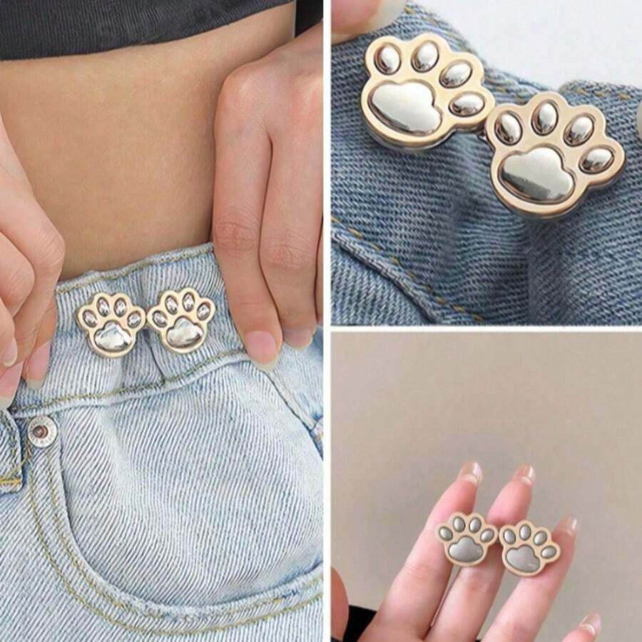2/4pcs Cat Claw Waist Cincher, No Sewing Or Tools Needed, Adjustable Waist Button Clips, Jeans Skirt Waist Fixers, Make Waist Slimmer, Shiny Silver Detachable Buckle, Reusable Adjustable Brooch Clips, Women Fashion Detachable Pant Clips Waist Accessories