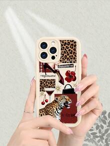 Leopard Print High Heels Cherry Pattern Phone Case For IPhone 17/16/15/14/13/12/11/X/XS/XSMAX Fashion  Stylish Protective Cover For Women Girls Daily Use - trắng - Xem 3