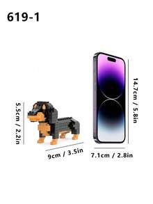 迷你积木动物狗狗套装 - 腊肠犬、贵宾犬、雪纳瑞犬、拉布拉多犬、泰迪熊，DIY组装玩具，积木，桌面装饰，桌面玩具，生日/节日礼物装饰，适用于书桌、卧室、房间，狗狗，积木，礼物，情人节礼物。（款式和配件随机发货。） - 彩色 - 查看 3