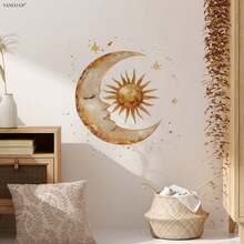 1件波西米亚风格日月金色墙贴，3D立体防水防油PVC墙贴，适用于斋月、卧室、厨房、客厅 - 彩色 - 查看 1
