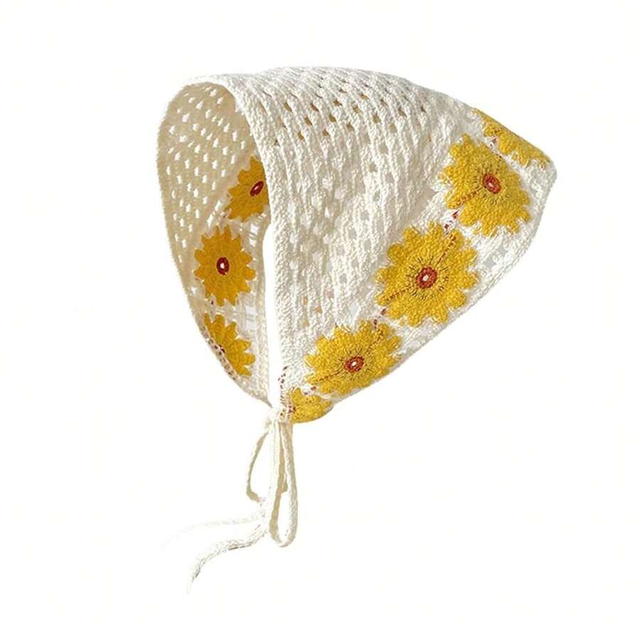 Crochet Bandana Head Kerchief Knitted Hair Scarf Boho Vintage Headbands Triangle Hair Tie Handmade Floral Hair Headwrap - Style27 - 查看 1