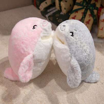 1个可爱海豹毛绒保暖手枕，柔软填充玩偶，卡通海豹保暖手枕，靠垫，午睡枕，适用于卧室、沙发、装饰、生日、感恩节、复活节礼物