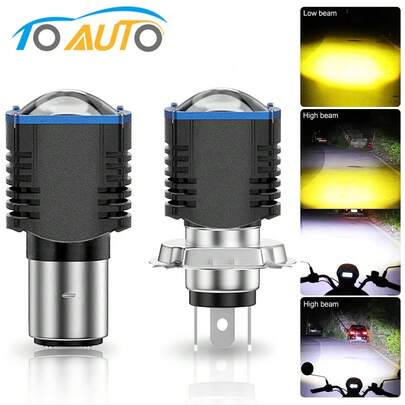 TOAUTO 1 Stück 15W H4 H6 BA20D LED Motorrad Scheinwerferbirne mit Linse Moto Scheinwerfer Gelb Weiß Hi Lo Moto Lampe Roller Zubehör 12V