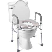 Asiento de inodoro elevado - Capacidad de 159 kg, Elevadores de inodoro para personas mayores, Asiento de inodoro con reposabrazos, Cojín cómodo, Diseño duradero - Blanco - Ver 2