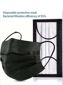 Mask, Disposable Non-Woven Flat Mask, Daily Dust-Proof, Breathable And Comfortable, Ear Hanging Safety, Suitable For Outdoor Travel, Gatherings And Offices, High-Quality Melt Blown Fabric, Bacterial Filtration Rate Of 95% - Black - View 1