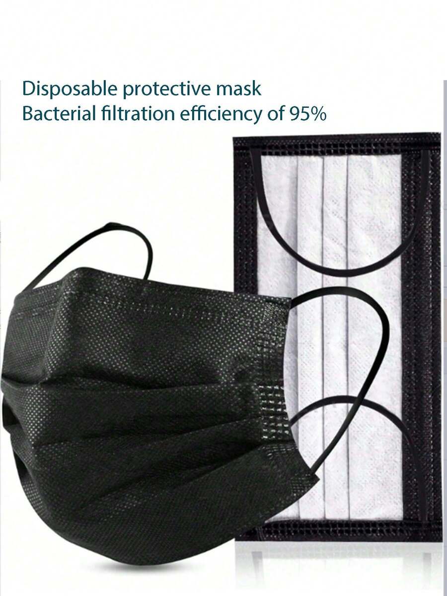 Mask, Disposable Non-Woven Flat Mask, Daily Dust-Proof, Breathable And Comfortable, Ear Hanging Safety, Suitable For Outdoor Travel, Gatherings And Offices, High-Quality Melt Blown Fabric, Bacterial Filtration Rate Of 95% - Black - View 1