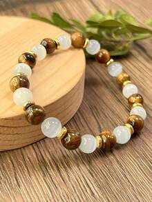 1pc Attract Wealth Bracelet, Selenite And Tiger's Eye Abundance & Prosperity Bracelet, Good Luck And Success Yoga Meditation Jewelry For Women Men