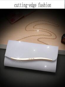 1pc Black Fashionable Korean Style Women's Metal Edged Elegant Evening Bag, Magnetic Closure Shoulder/Clutch Bag - White - View 3