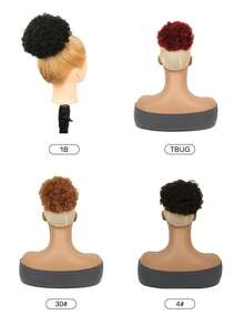1-Pack 8inch Afro Puff Ponytail Synthetic Hair Extensions Black Voluminous Curly Bun With Secure Clips And Adjustable Drawstring Breathable Mesh Soft Natural Wig For Women Daily Wear And Party Occasions - Multicolor - View 2