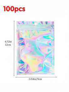 100pcs Reusable Holographic Bags, Laser Rainbow Pattern Self-Sealing Bags In Multiple Sizes, Suitable For Small Business Candy Bags, Front Window Sample Bags, Self-Sealing Bags, Holiday Gift Candy Bags - Multicolor - View 11