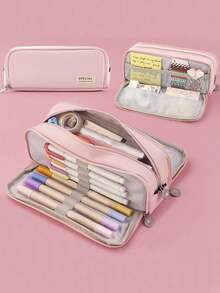 Cross-Border Specialized Japanese & Korean Style Multi-Functional Large Capacity Upgradeable Pencil Case & Paperbag, Macaron Style Color Blocking, Prosta torba do przechowywania dla chłopców i dziewcząt, Piórnik, Torba szkolna - Fioletowy - Zobacz 11