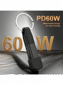 5-In-1 Keychain Fast Charging Data Cable - High-Speed Data Transfer & 60W Fast Charging, Compatible With IPhone 14/15/16/17/X/, OPPO, Vivo And More Devices. Compact Keychain Design For Easy Carrying, Includes Lightning To Type-C Adapter Compatible With IPhone 6/8/11/12 - Multicolor - View 5