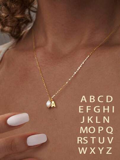 1pc S925 Sterling Silver Freshwater Pearl Initial A-Z Necklace, Exclusive Style For Women, Essential For Parties, Perfect Gift For Girlfriend, Mom And Sister