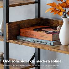 Estanterías y libreros estantería industrial triple de 4 niveles, con estantes abiertos para tocadiscos con marco de metal para sala de estar y oficina en casa, color marrón vintage - Caqui - Ver 5