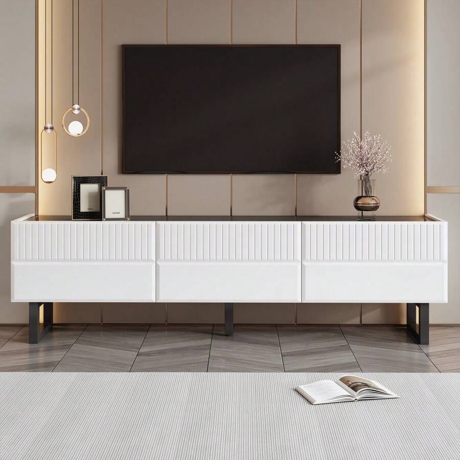 Television Stands & Entertainment Centers - Black + White + MDF + Particle Board - View 1