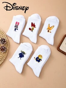 Disney 1/5/10 Pairs Unisex Cartoon Crew Socks, Zootopia Movie Themed Funny Patterns, Cute Cartoon Design, Suitable For Daily Wear, Providing All-Day Comfort And Good Elasticity - Multicolor - View 3