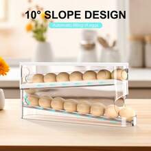 Refrigerator Egg Layerer - Automatic Rolling Refrigerator Door Egg Rack, ABS Transparent Plastic Egg Storage Box, Space Saving Stacked Egg Storage Container (Double-Layer Design, Can Hold Many Eggs) - Clear - View 9