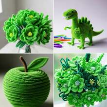 Red & Green 221 Pieces Pipe Cleaners Craft Flower Kit, 200Pcs Fluffy Fuzzy Sticks Bulk With 20Pcs Floral Wire And 1Pc Tape, Chenille Stems Art Supplies For Rose Bouquet DIY Valentine's Day Project Gifts - Multicolor - View 9