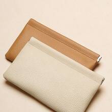 1 Piece Of Real Soft Leather Automatic Tight Earphone Storage Bag New Spring Design Data Cable Storage Coin Purse Wear-Resistant And Soft Suitable For Students And Office Workers Textured Items - Medium-sized Brown Shrapnel Pouch - View 1