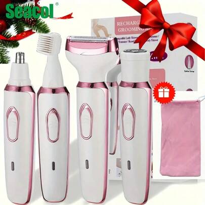 Conjunto eléctrico de depilación 4 en 1 - Recargable por USB, removedor de vello facial, depiladoras para axilas, recortador de cejas y vello nasal, recortador de vello corporal, afeitadora para bikini, regalo ideal para mujeres, capacidad de batería: 500mAh