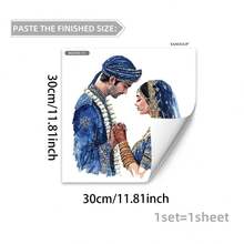 1pc Blue Bride & Groom 3D Wall Sticker, Waterproof & Removable PVC Wall Decal, Suitable For Ramadan, Bedroom, Kitchen, Living Room - Multicolor - View 4