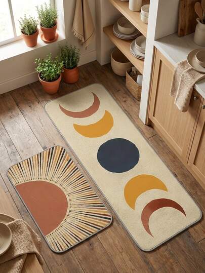 Tapete de veludo lavável com estampa rítmica (1 peça), ideal para cozinha, tapete de entrada, tapete pequeno, passadeira, decoração de casa, tapete para área externa, tapete para quarto, tapete lavável.