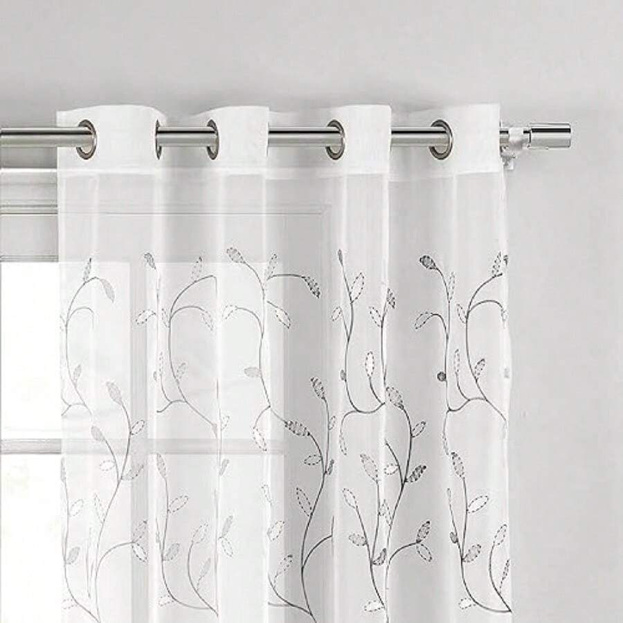 Creative Home Ideas - Cortinas Bordadas con Flores, 137 x 160 cm, para Sala de Estar, con Ojales, Color Verde Azulado, 1 Panel Individual(Gris Plata 137.2An x 243.8Al cm (1 Paneles)) - Multicolor - Ver 1
