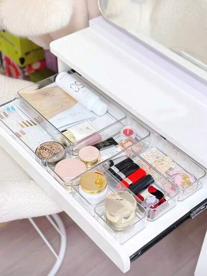 6pcs/Set Drawer Storage Boxes, Transparent Vanity Makeup Organizer Boxes, Multi-Compartment Jewelry & Small Items Storage Boxes, Elegant Decor For Room, Home, Bedroom, Autumn